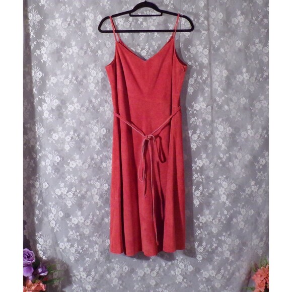 Vintage 90s Dress 1990s Orange Rust Suede Boho Retro Hipster Spiegel Size Medium - Picture 7 of 9